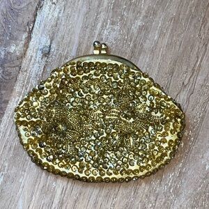VINTAGE Beaded Coin Purse in Gold